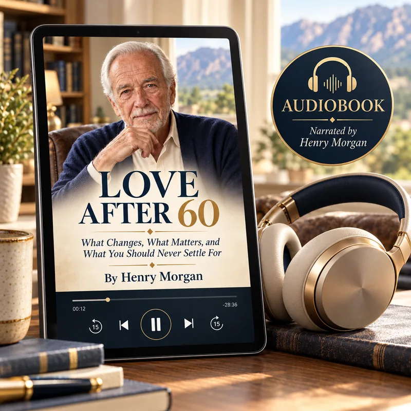 Love After 60 audiobook cover with headphones